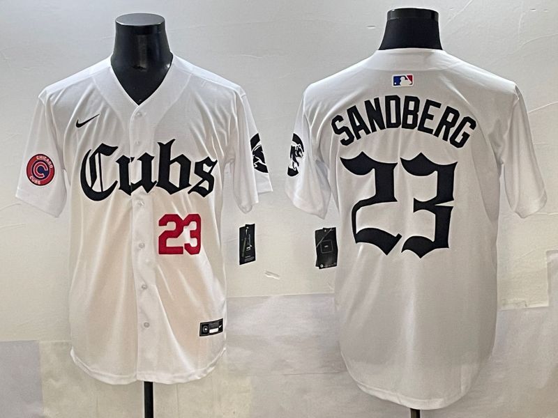 Men 2025 Chicago Cubs 23 Sandberg White Five generations Joint Name Nike MLB Jersey style 4